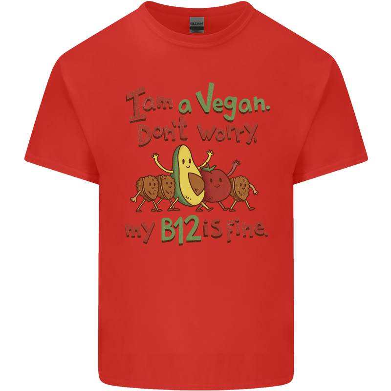 I'm a Vegan My b12 Is Fine Funny Mens Cotton T-Shirt Tee Top Red