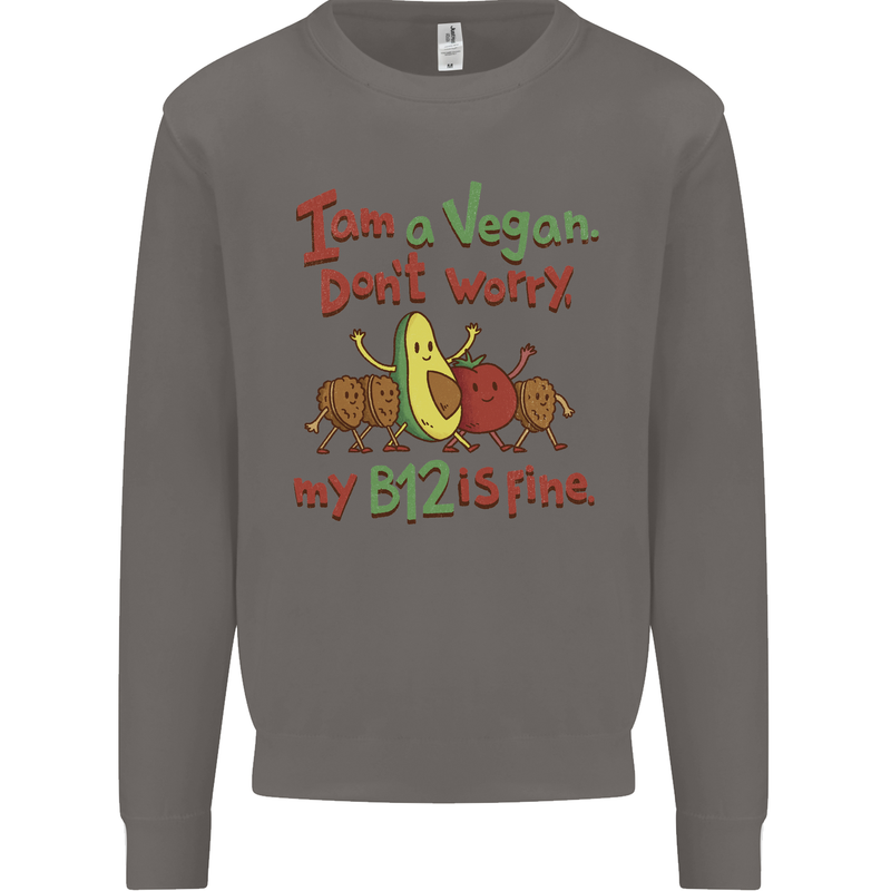 I'm a Vegan My b12 Is Fine Funny Mens Sweatshirt Jumper Charcoal