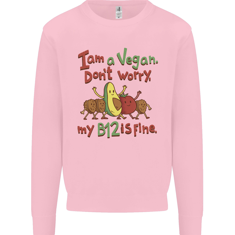 I'm a Vegan My b12 Is Fine Funny Mens Sweatshirt Jumper Light Pink