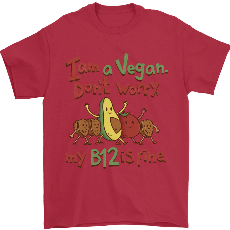 I'm a Vegan My b12 Is Fine Funny Mens T-Shirt 100% Cotton Red
