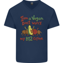I'm a Vegan My b12 Is Fine Funny Mens V-Neck Cotton T-Shirt Navy Blue