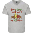 I'm a Vegan My b12 Is Fine Funny Mens V-Neck Cotton T-Shirt Sports Grey