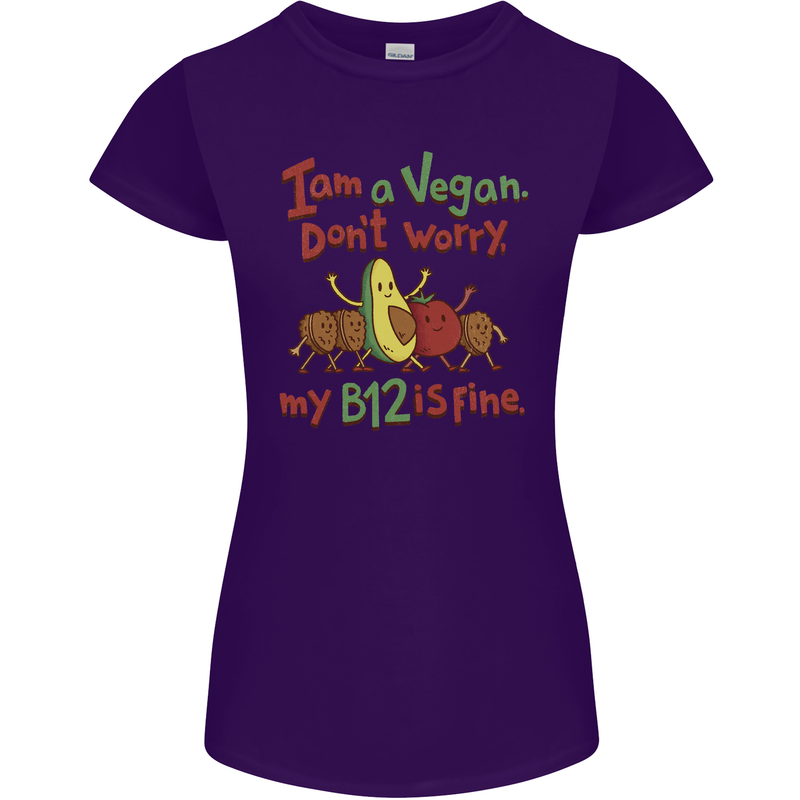 I'm a Vegan My b12 Is Fine Funny Womens Petite Cut T-Shirt Purple