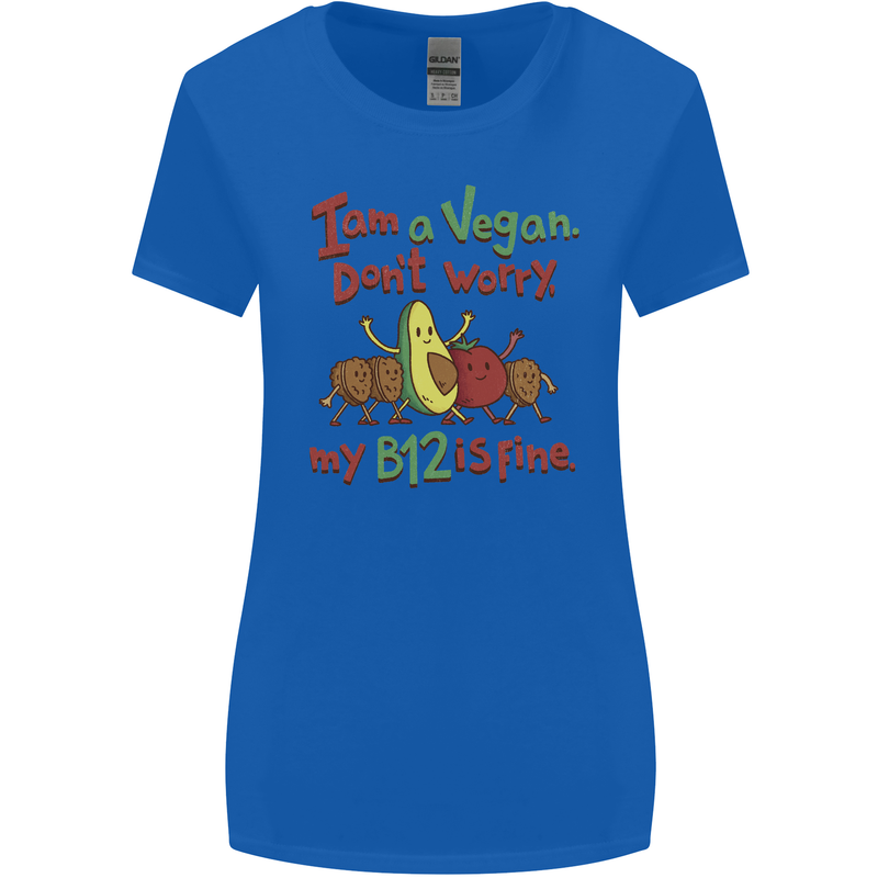 I'm a Vegan My b12 Is Fine Funny Womens Wider Cut T-Shirt Royal Blue