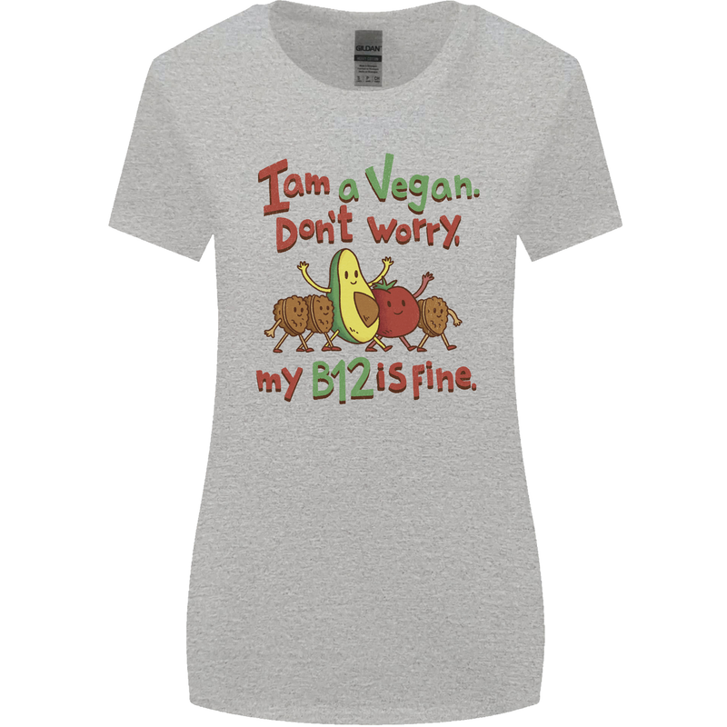 I'm a Vegan My b12 Is Fine Funny Womens Wider Cut T-Shirt Sports Grey