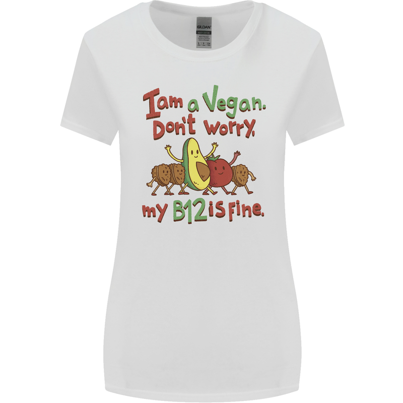 I'm a Vegan My b12 Is Fine Funny Womens Wider Cut T-Shirt White