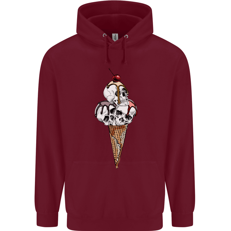 Ice Cream Skull Childrens Kids Hoodie Maroon