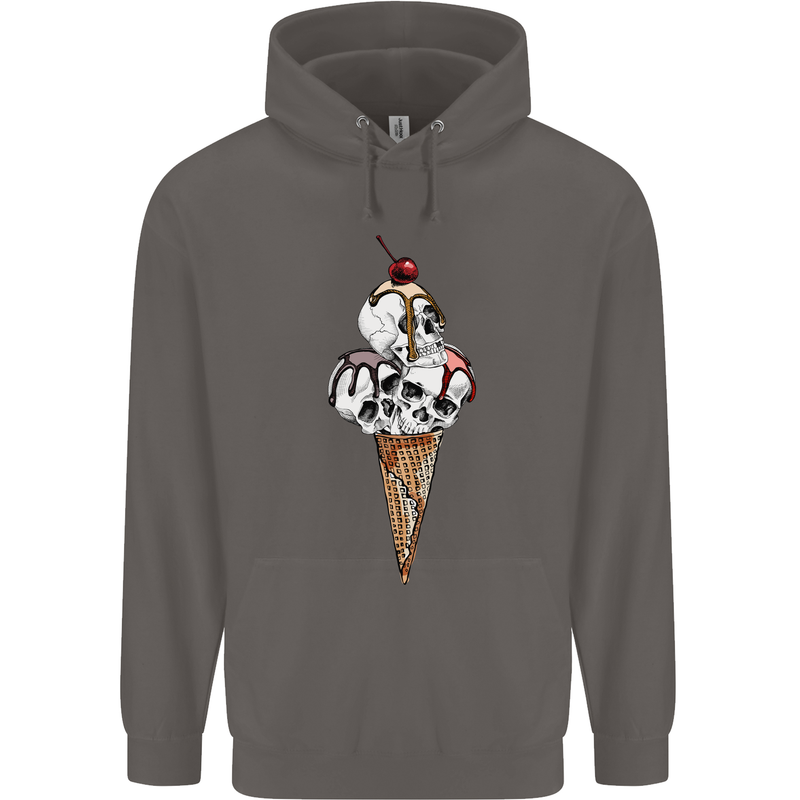 Ice Cream Skull Mens 80% Cotton Hoodie Charcoal
