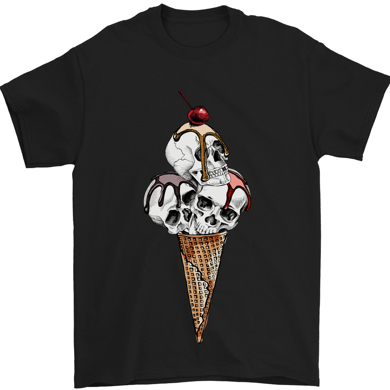 Ice Cream Skull Mens T-Shirt Cotton Gildan Black