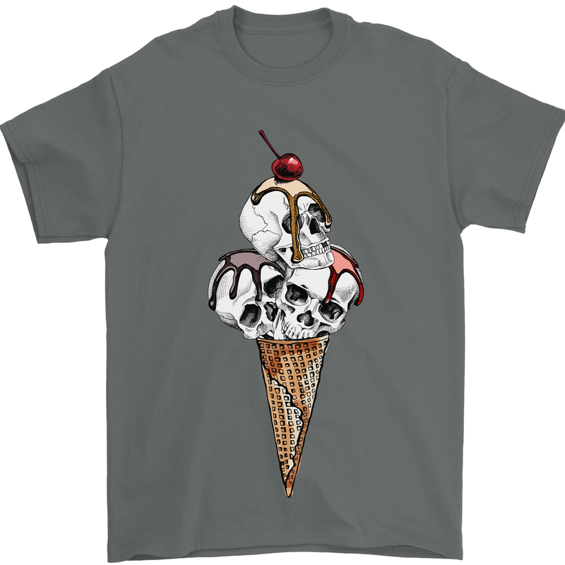 Ice Cream Skull Mens T-Shirt Cotton Gildan Charcoal