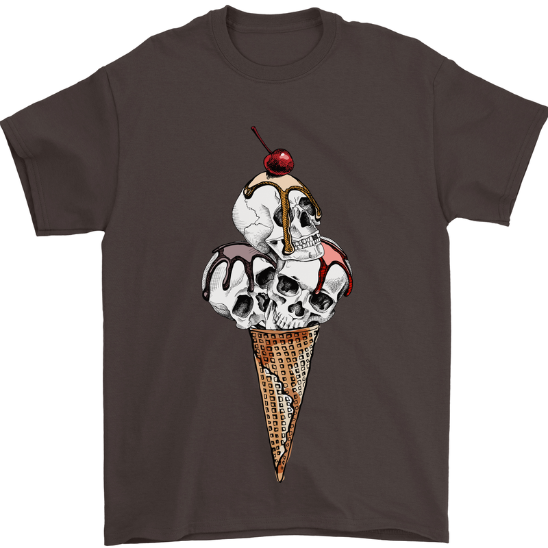 Ice Cream Skull Mens T-Shirt Cotton Gildan Dark Chocolate