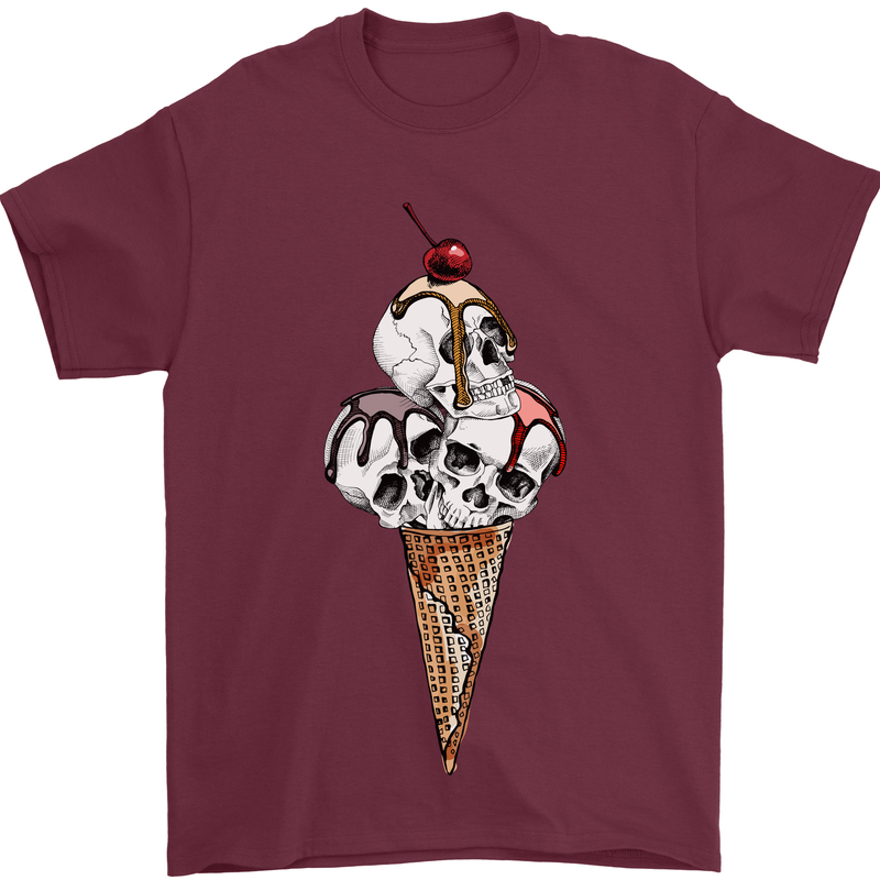 Ice Cream Skull Mens T-Shirt Cotton Gildan Maroon