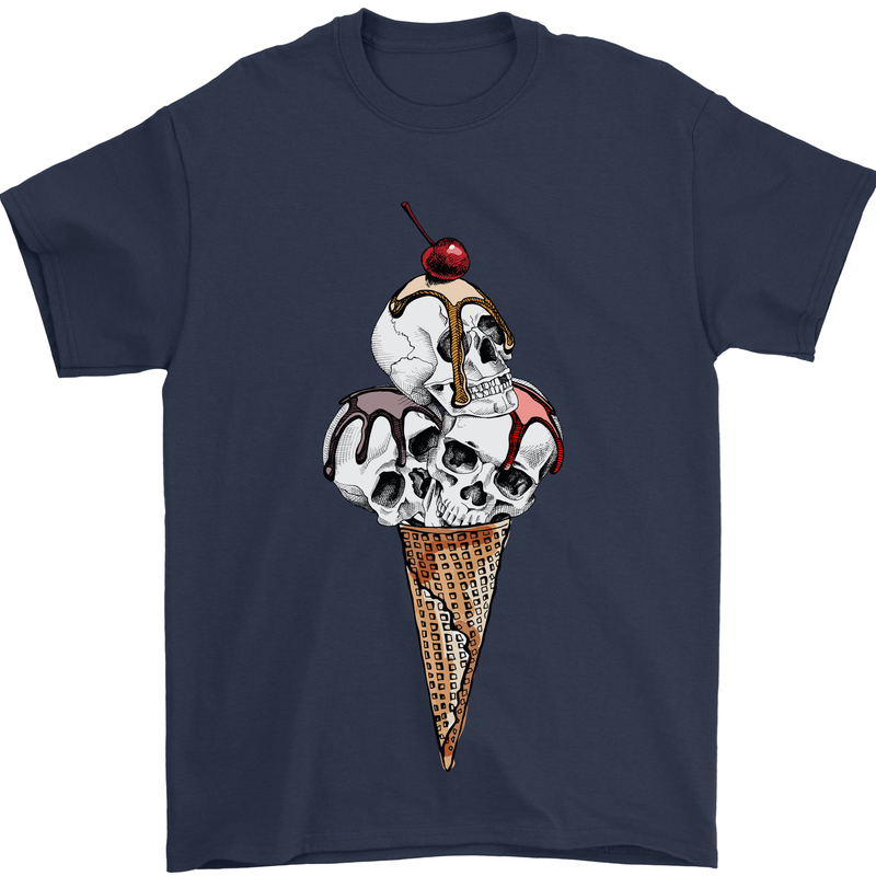 Ice Cream Skull Mens T-Shirt Cotton Gildan Navy Blue