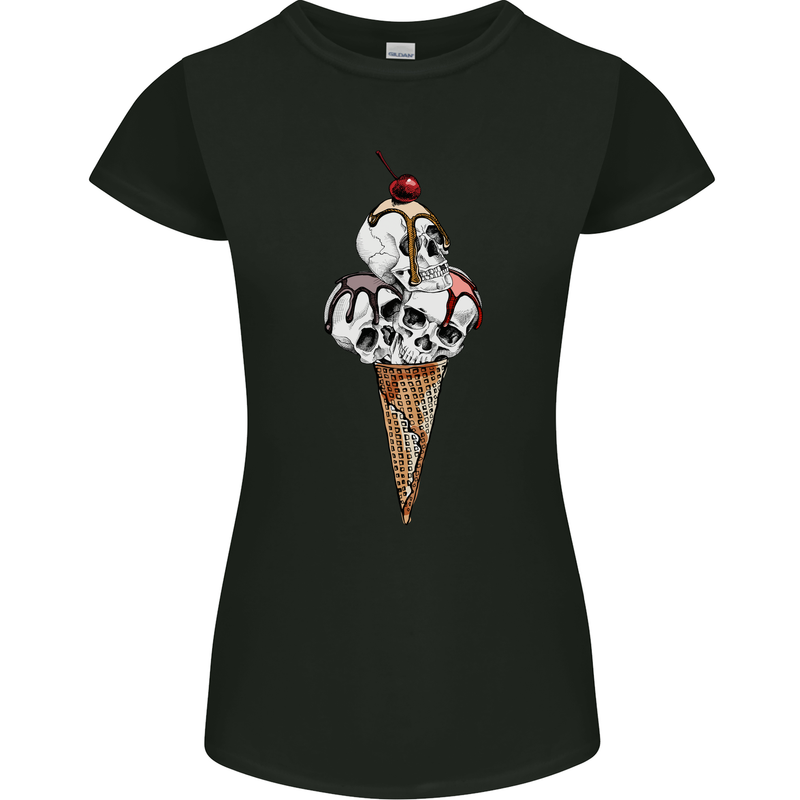 Ice Cream Skull Womens Petite Cut T-Shirt Black