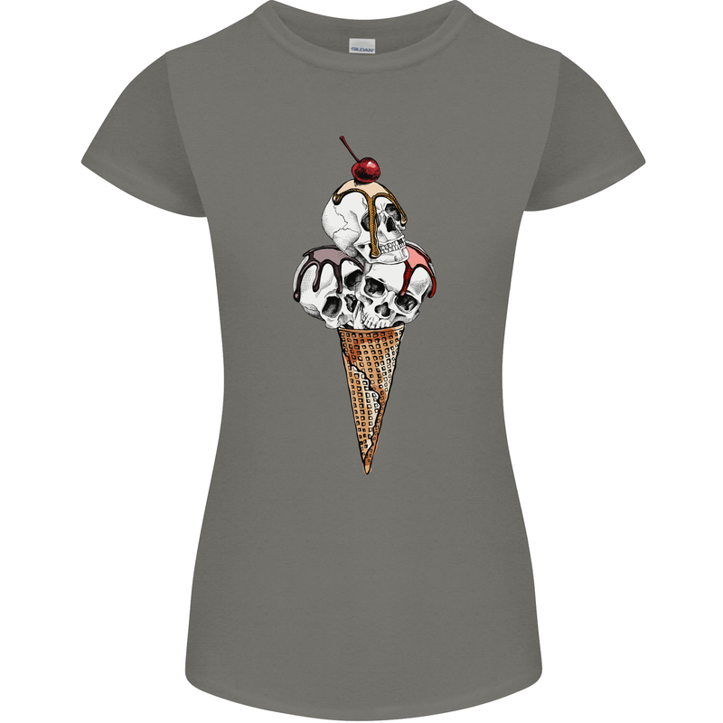Ice Cream Skull Womens Petite Cut T-Shirt Charcoal