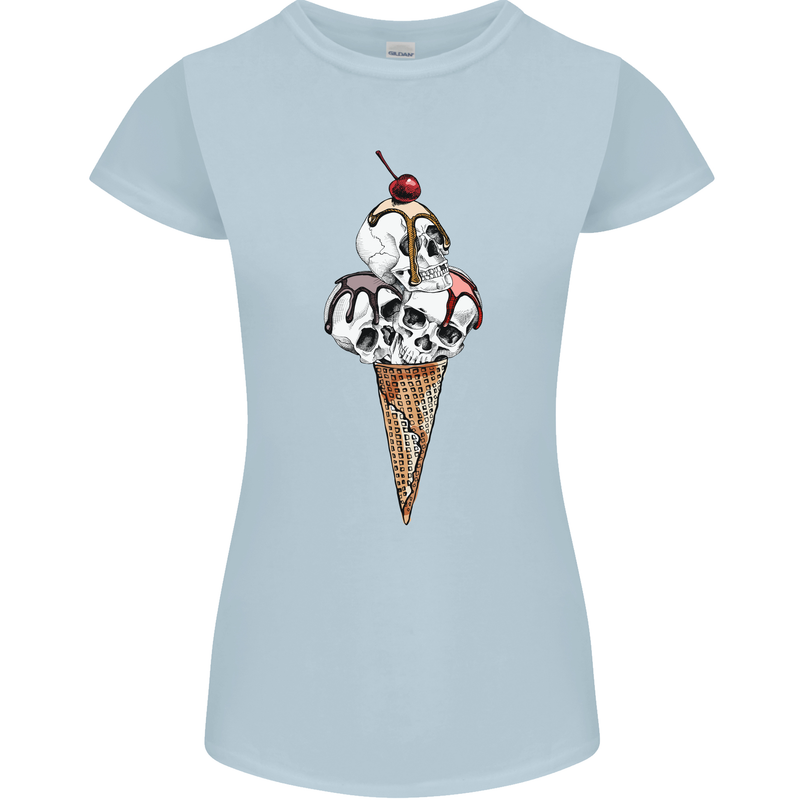 Ice Cream Skull Womens Petite Cut T-Shirt Light Blue