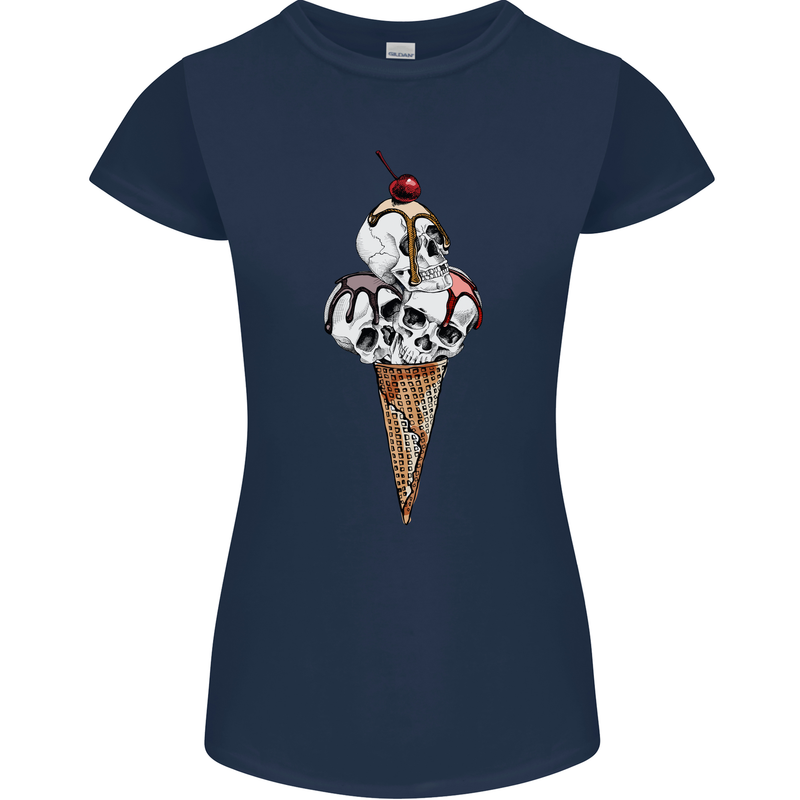 Ice Cream Skull Womens Petite Cut T-Shirt Navy Blue