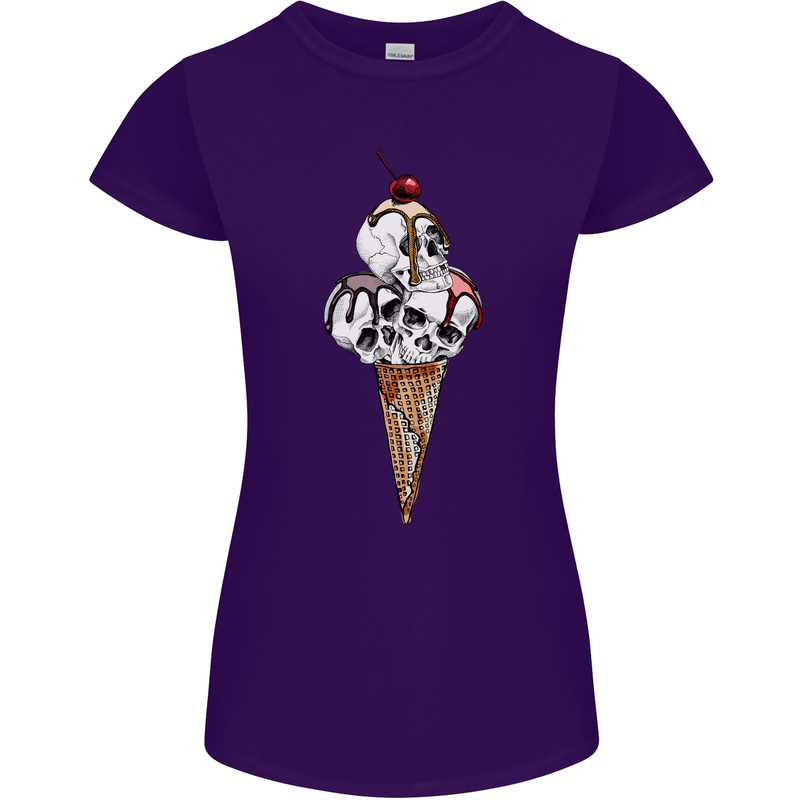 Ice Cream Skull Womens Petite Cut T-Shirt Purple