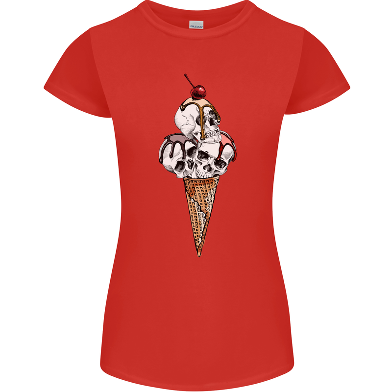 Ice Cream Skull Womens Petite Cut T-Shirt Red