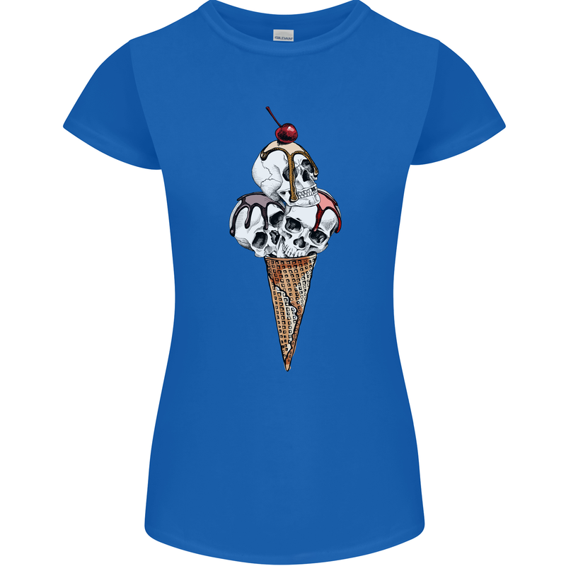 Ice Cream Skull Womens Petite Cut T-Shirt Royal Blue