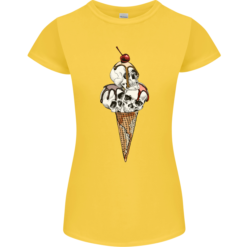 Ice Cream Skull Womens Petite Cut T-Shirt Yellow