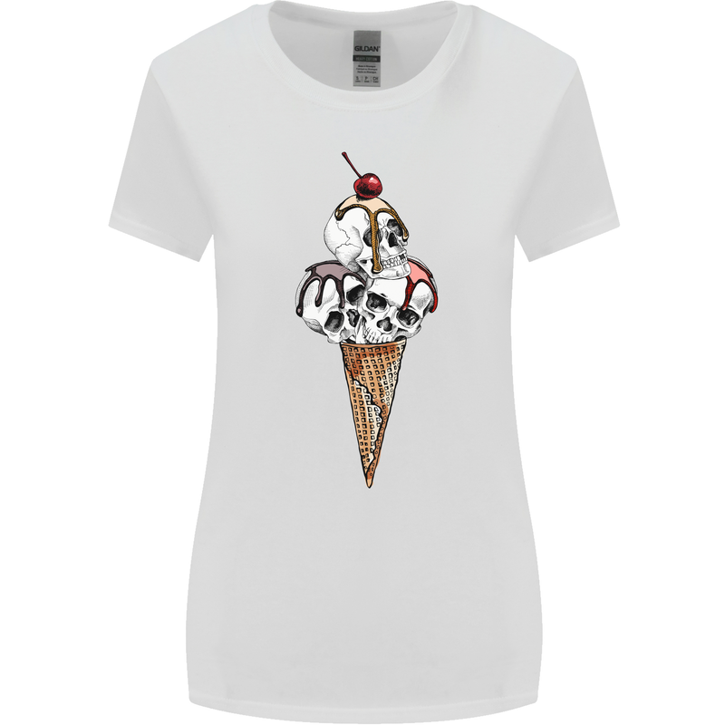 Ice Cream Skull Womens Wider Cut T-Shirt White