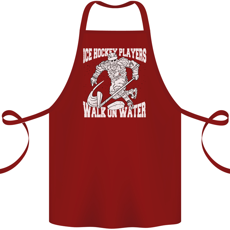 Ice Hockey Players Walk On Water Cotton Apron 100% Organic Maroon