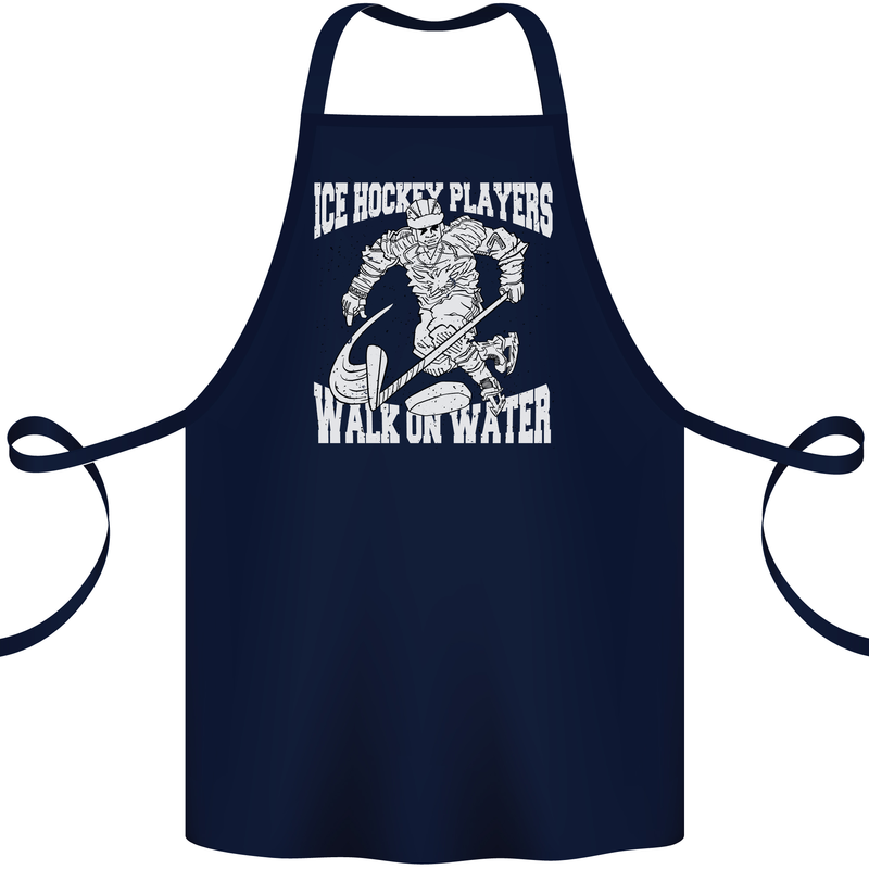 Ice Hockey Players Walk On Water Cotton Apron 100% Organic Navy Blue
