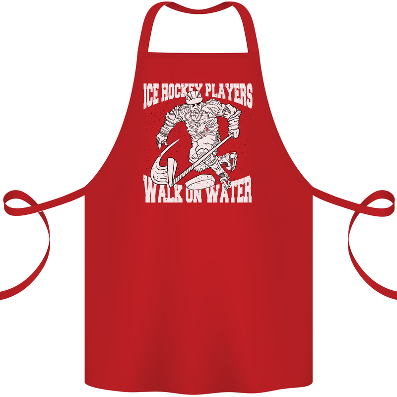 Ice Hockey Players Walk On Water Cotton Apron 100% Organic Red