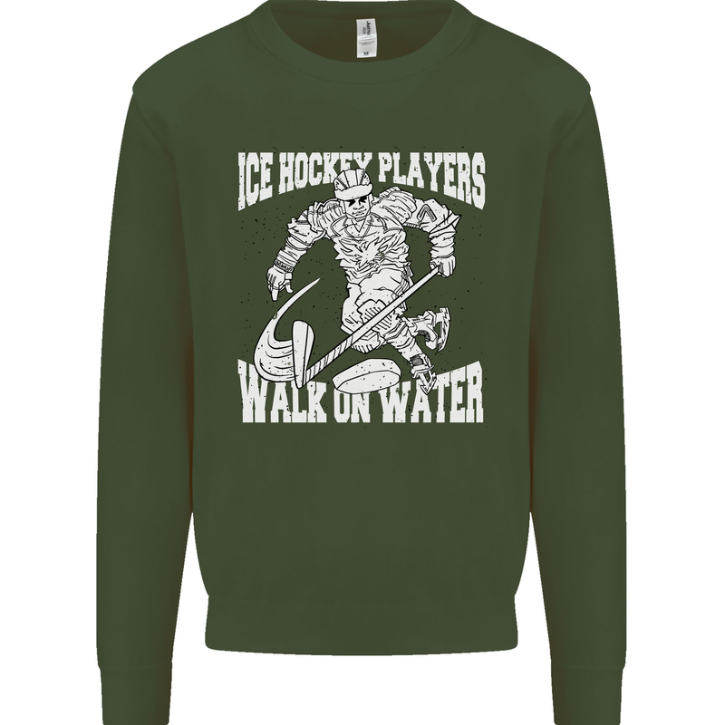 Ice Hockey Players Walk On Water Kids Sweatshirt Jumper Forest Green