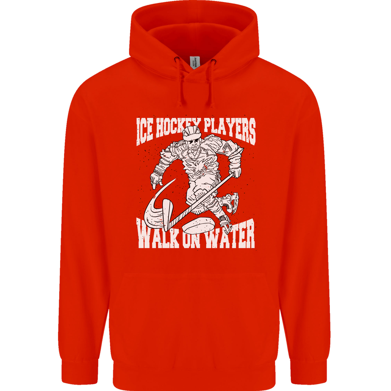 Ice Hockey Players Walk On Water Mens 80% Cotton Hoodie Bright Red