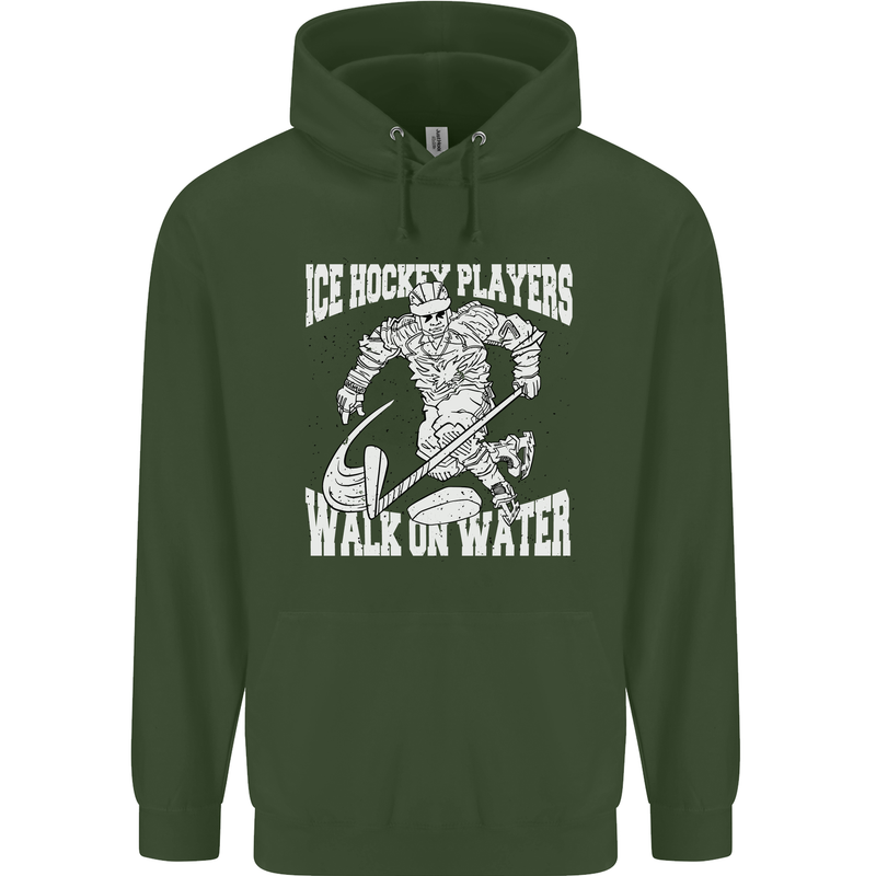 Ice Hockey Players Walk On Water Mens 80% Cotton Hoodie Forest Green