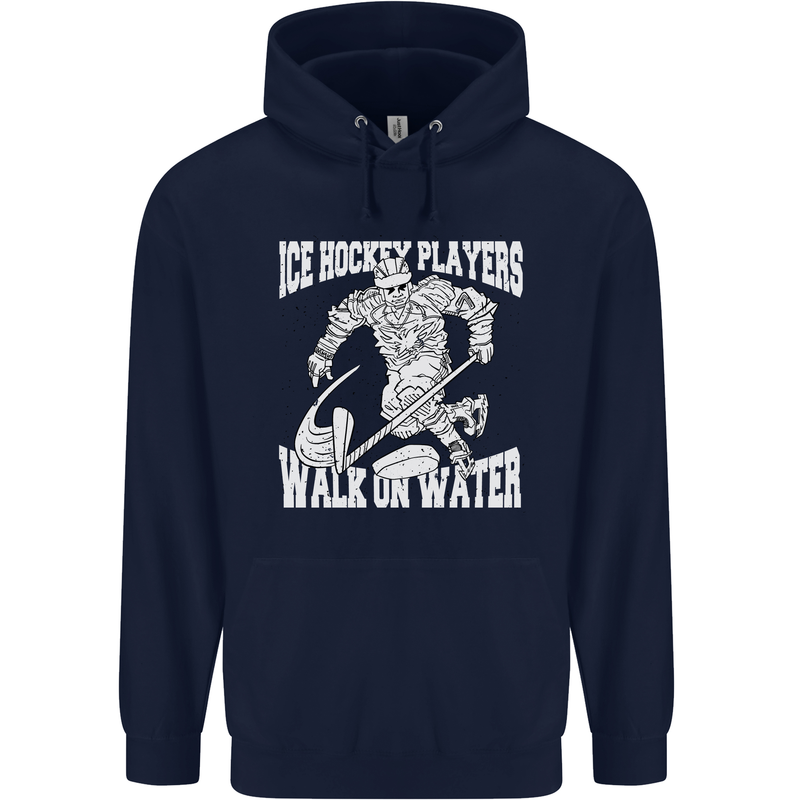 Ice Hockey Players Walk On Water Mens 80% Cotton Hoodie Navy Blue