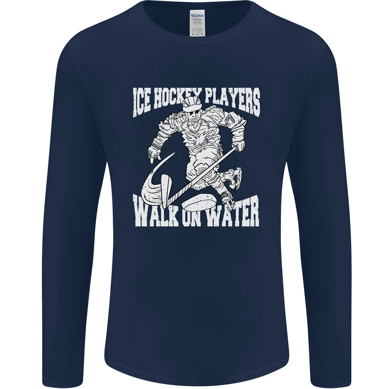 Ice Hockey Players Walk On Water Mens Long Sleeve T-Shirt Navy Blue