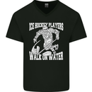 Ice Hockey Players Walk On Water Mens V-Neck Cotton T-Shirt Black