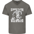 Ice Hockey Players Walk On Water Mens V-Neck Cotton T-Shirt Charcoal