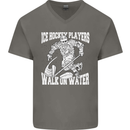 Ice Hockey Players Walk On Water Mens V-Neck Cotton T-Shirt Charcoal