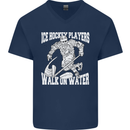 Ice Hockey Players Walk On Water Mens V-Neck Cotton T-Shirt Navy Blue