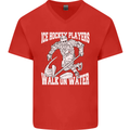 Ice Hockey Players Walk On Water Mens V-Neck Cotton T-Shirt Red