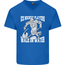 Ice Hockey Players Walk On Water Mens V-Neck Cotton T-Shirt Royal Blue