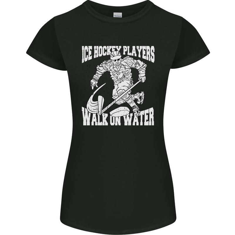 Ice Hockey Players Walk On Water Womens Petite Cut T-Shirt Black