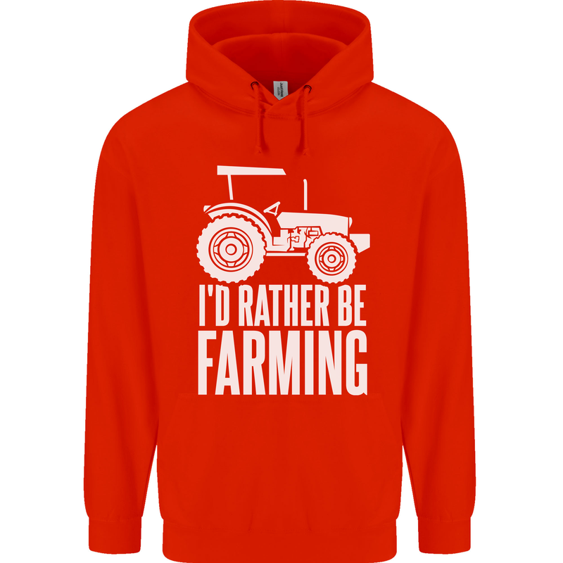 Id Rather Be Farmer Farming Tractor Childrens Kids Hoodie Bright Red