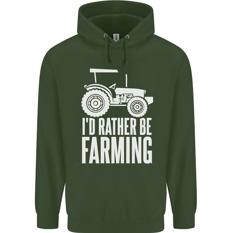Id Rather Be Farmer Farming Tractor Childrens Kids Hoodie Forest Green