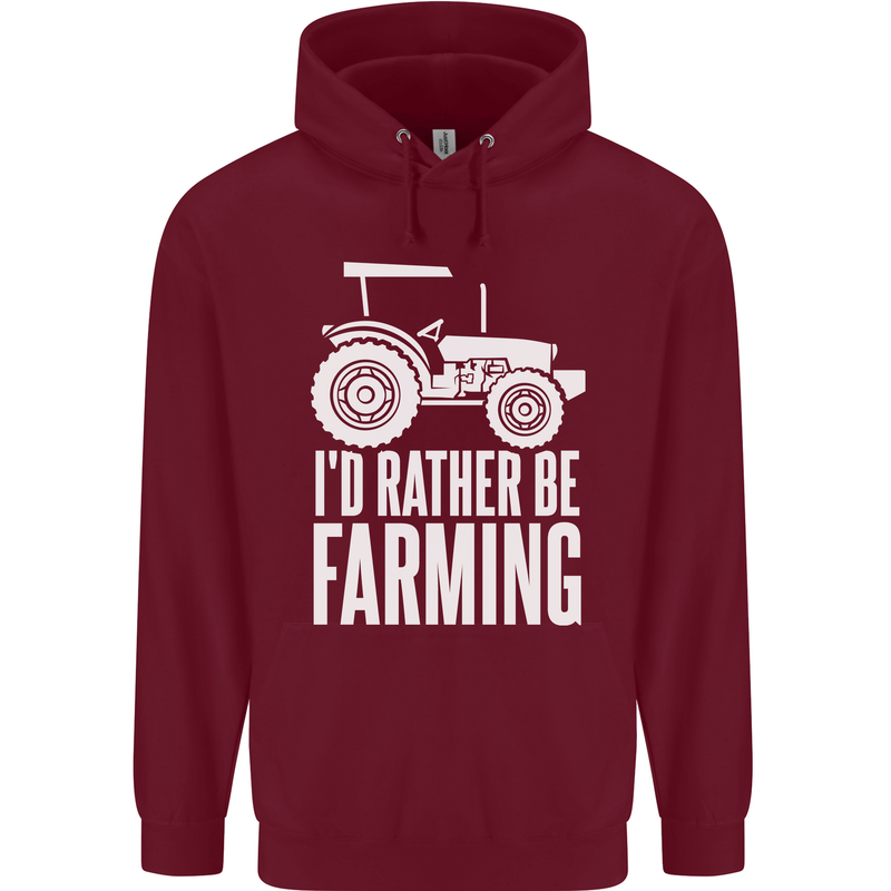 Id Rather Be Farmer Farming Tractor Childrens Kids Hoodie Maroon