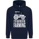 Id Rather Be Farmer Farming Tractor Childrens Kids Hoodie Navy Blue