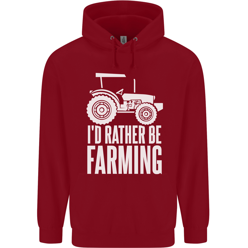 Id Rather Be Farmer Farming Tractor Childrens Kids Hoodie Red