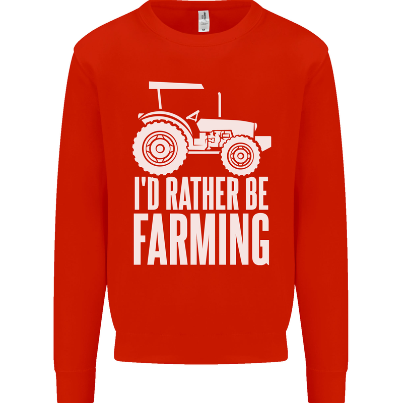 Id Rather Be Farmer Farming Tractor Kids Sweatshirt Jumper Bright Red