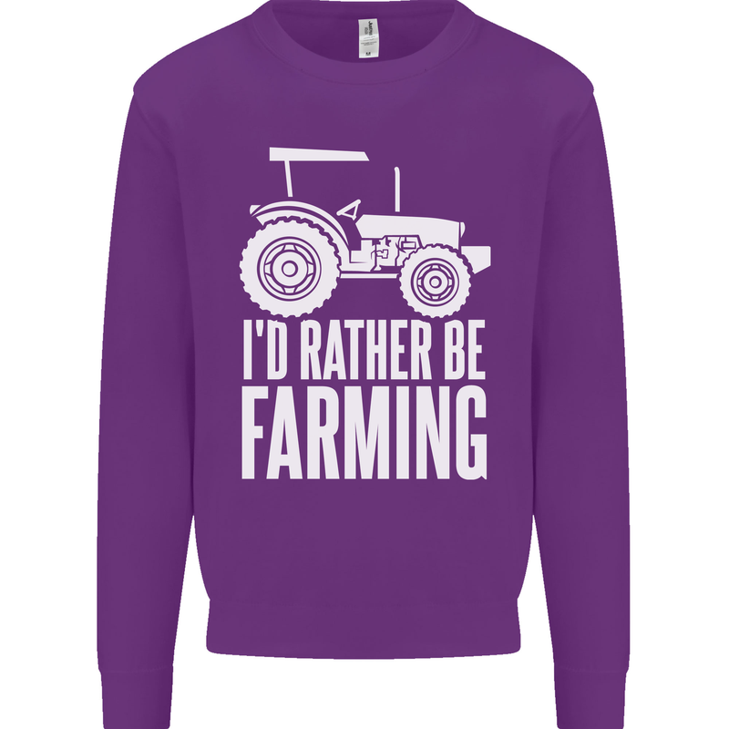 Id Rather Be Farmer Farming Tractor Kids Sweatshirt Jumper Purple