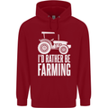 Id Rather Be Farmer Farming Tractor Mens 80% Cotton Hoodie Red