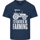 Id Rather Be Farmer Farming Tractor Mens V-Neck Cotton T-Shirt Navy Blue